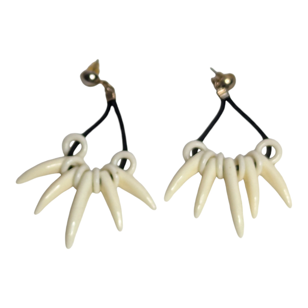 Western Style White Plastic Spike Tribal Dangle Statement Earrings‎